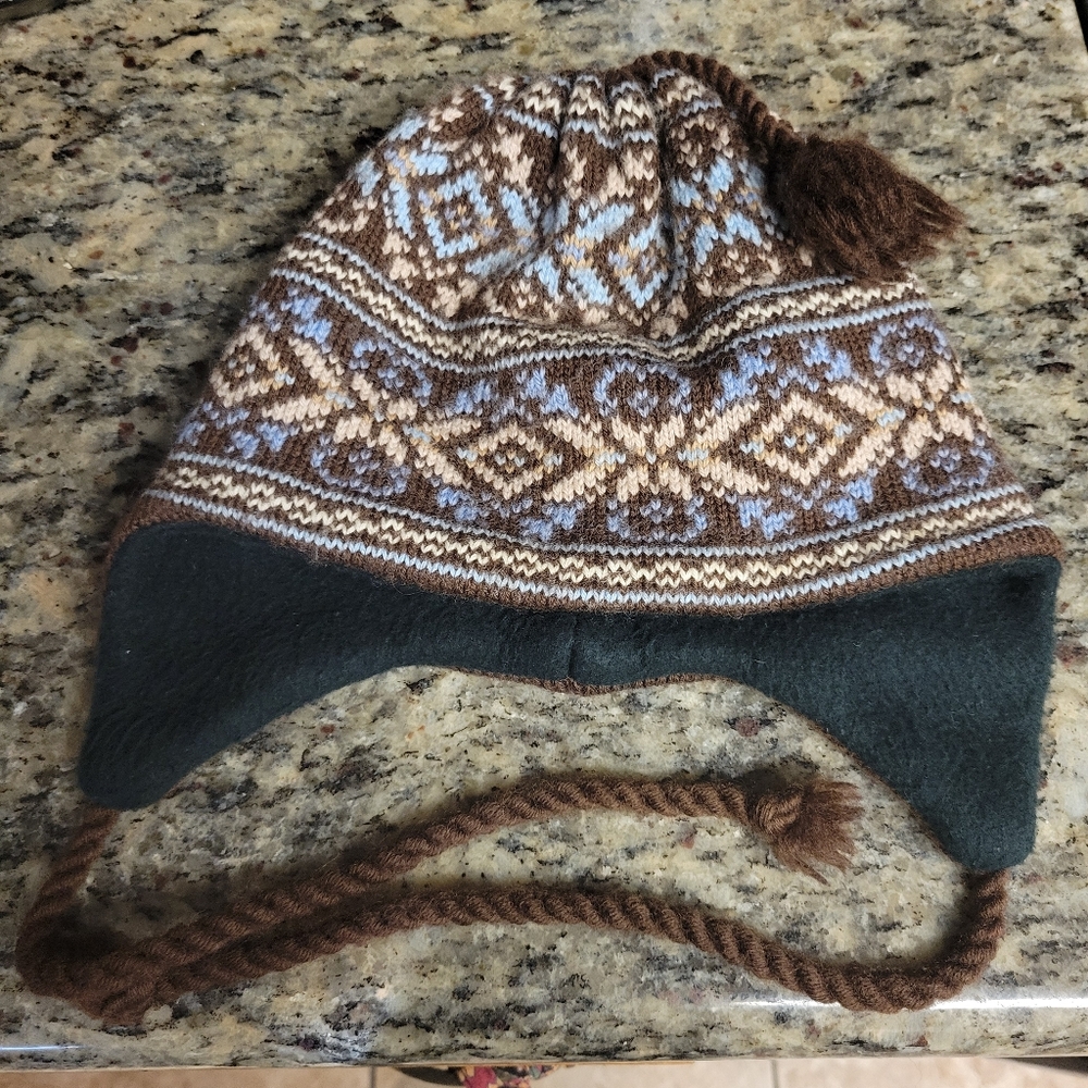 Brown and Blue Knit Earflap Hat